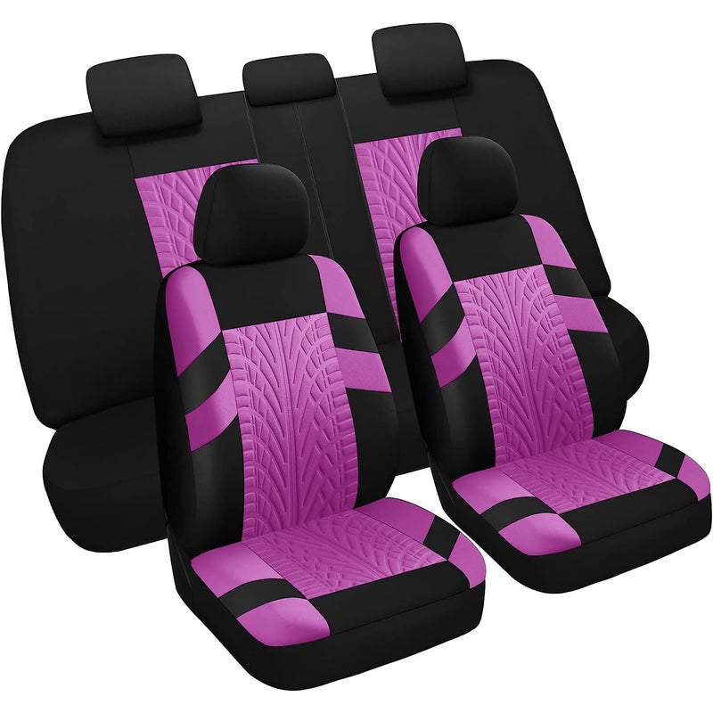 VarCozy Car Seat Covers Full Set Front  Split Rear Bench for Car Universal Cloth SUV Sedan Van Automotive Interior Covers Airbag Compatible BlackPurple